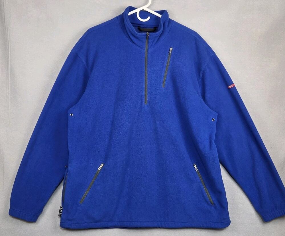 ScotteVest Men's Microfleece Pullover XL Travel Pockets Blue Fleece Tech Vented